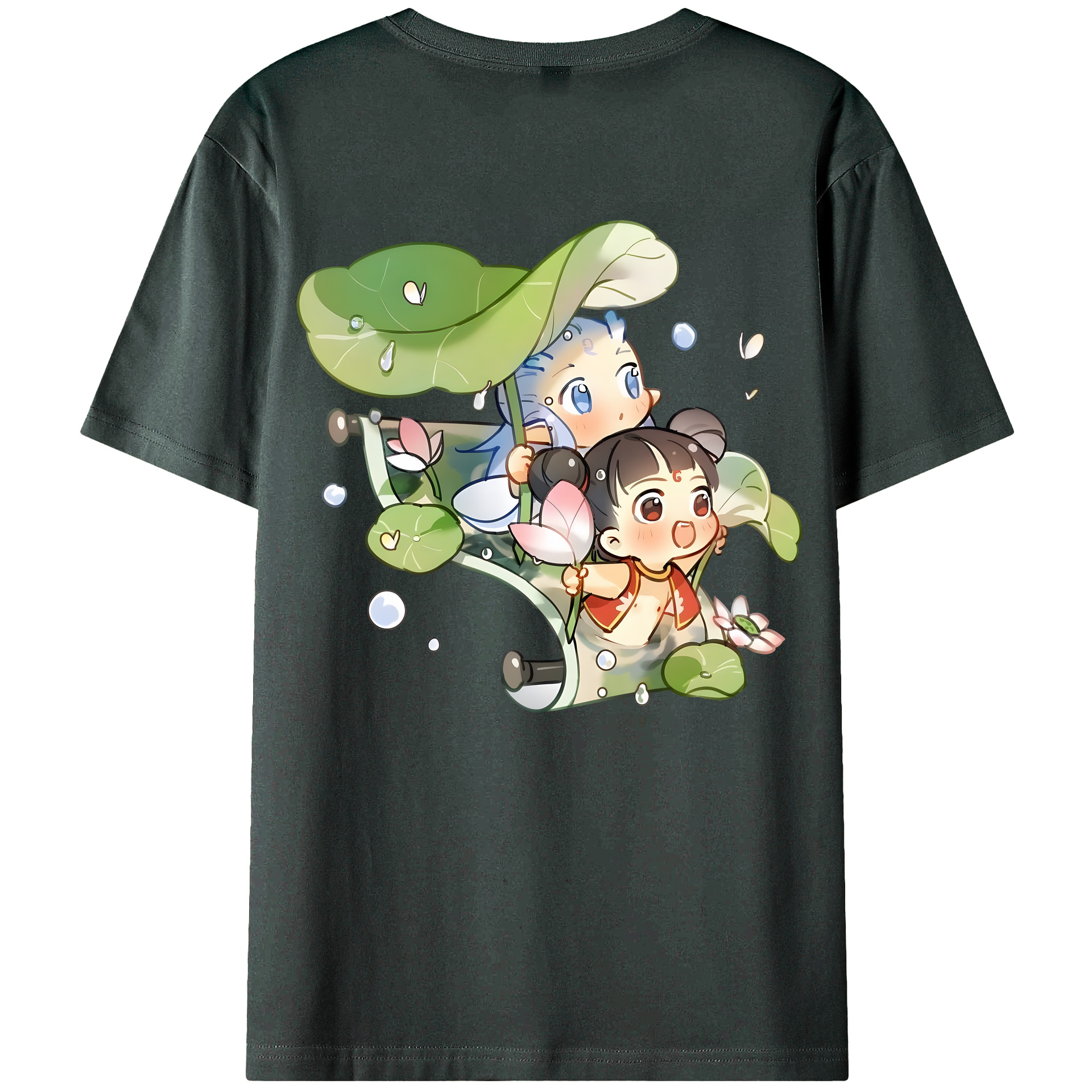 （画像用） Ne Zha 2 ナタ 魔童の大暴れ 綿100％ メンズ半袖Tシャツ（バックプリント） 通気性